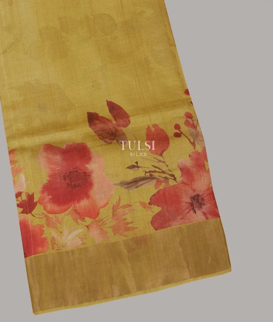 Greenish Yellow Tussar Printed Saree T615185-image
