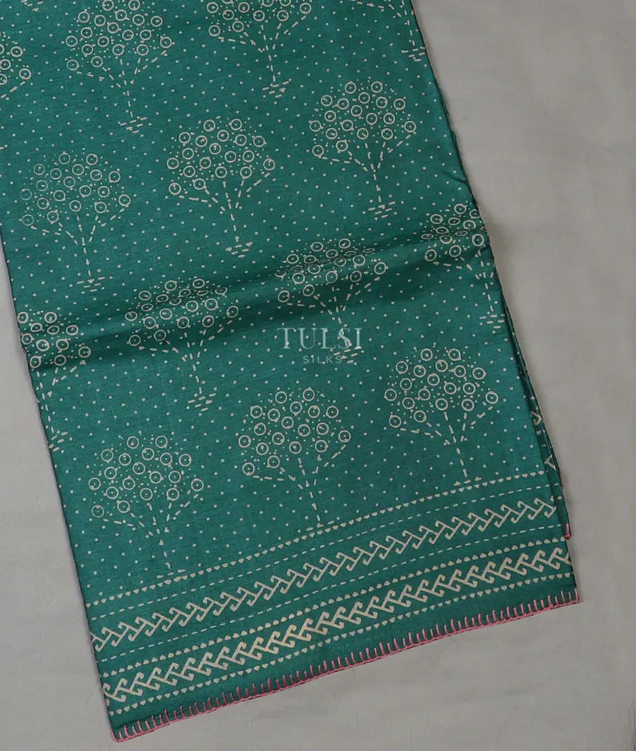 Teal Blue Tussar Printed Saree T615344-image