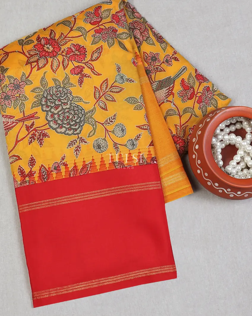 Yellow Printed Soft Silk Saree T616777-image