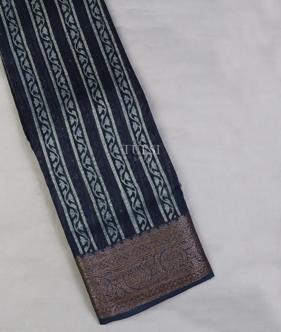 Midnight Blue Soft Printed Cotton Saree T615123-image