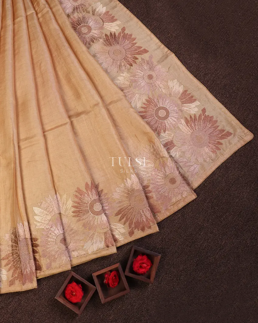 Beige Tussar Embroidery Saree T620232-image
