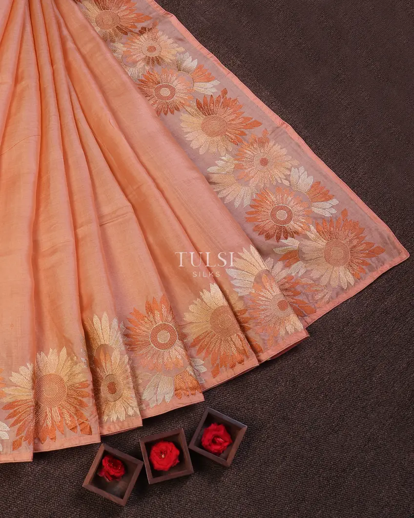 Peach Tussar Embroidery Saree T620231-image