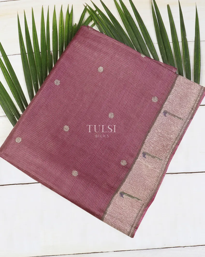 Dark Mauve Pink Tussar Embroidery Saree T619405-image