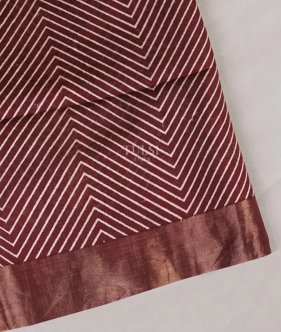 Burgundy Printed Raw Silk Saree T621072-image