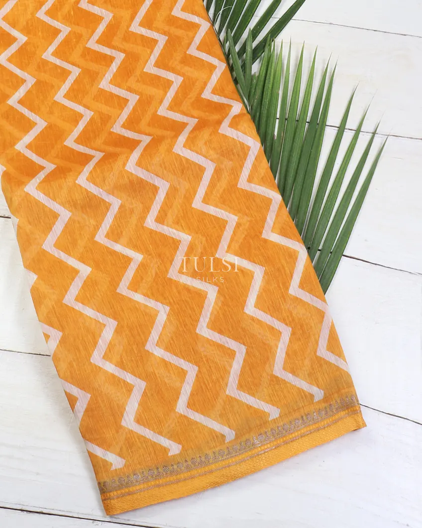 Yellow Linen Printed Saree T620293-image