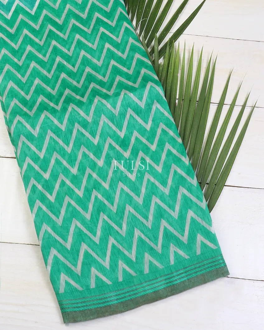 Bluish Green Linen Printed Saree T620291-image