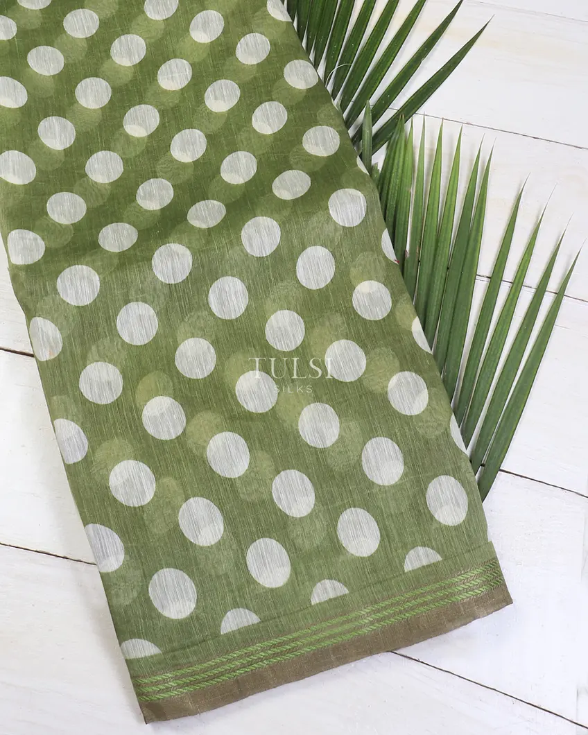 Green Linen Printed Saree T620295-image