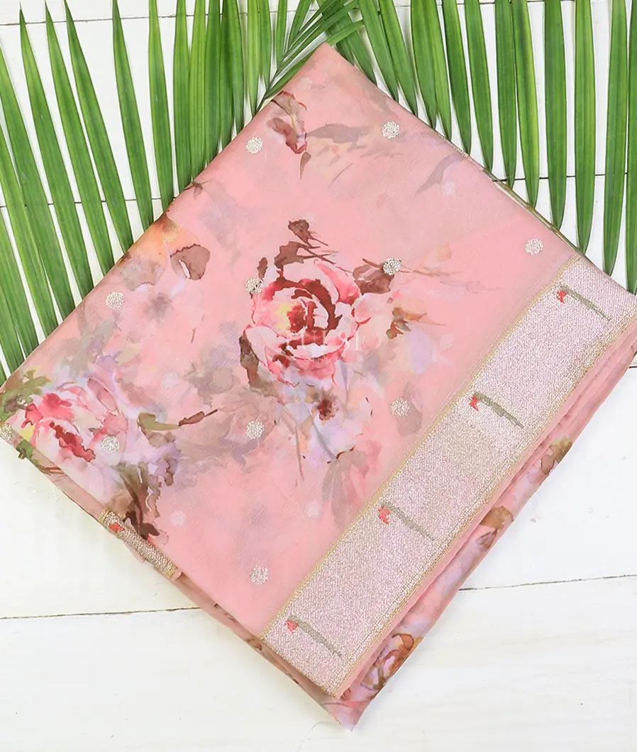 Pink Kora Organza Embroidery Saree T619444-image