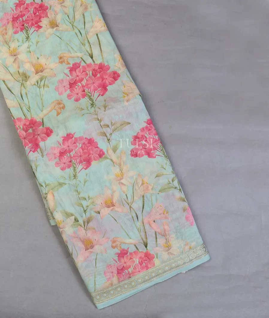 Light Blue Tussar Cotton Saree T619147-image