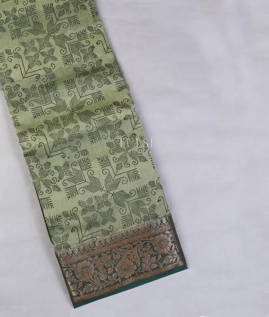 Green Soft Printed Cotton Saree T617032-image