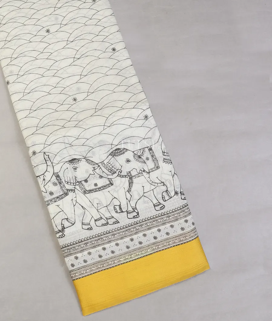 White Soft Printed Cotton Saree T618719-image