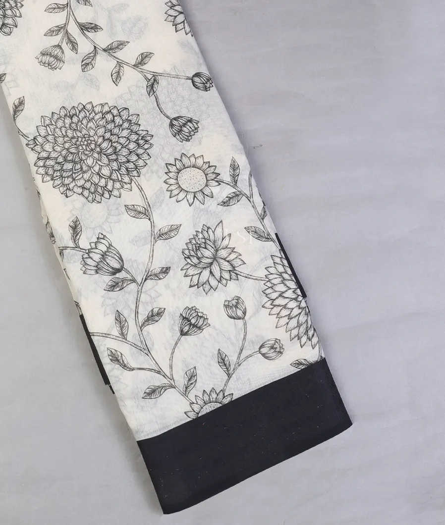 White Soft Printed Cotton Saree T591694-image