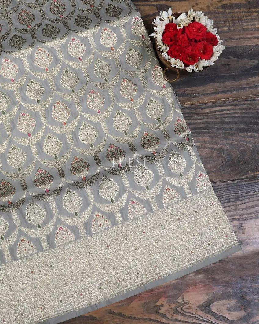 Grey Banaras Silk Saree T592229-image