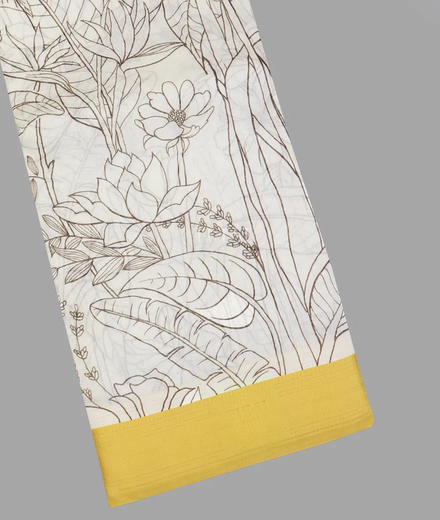 Off - White Soft Printed Cotton Saree T618716-image