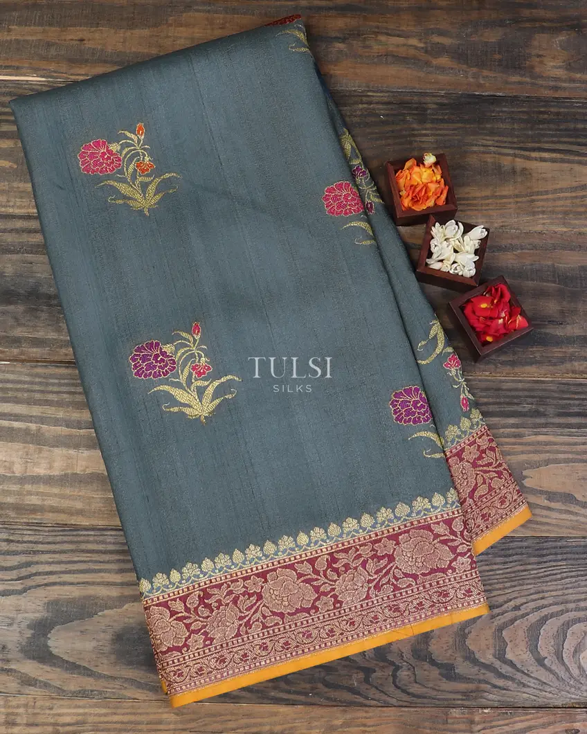 Bluish Grey Banaras Tussar Georgette Saree T594192-image