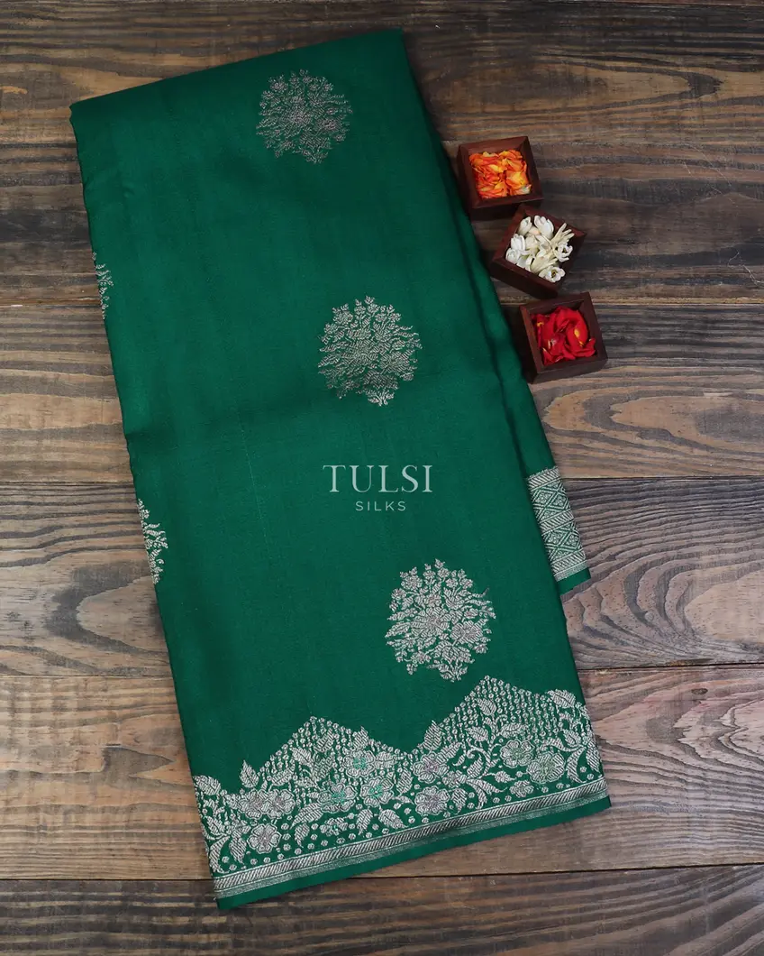 Peacock Green Banaras Tussar Georgette Saree T620133-image