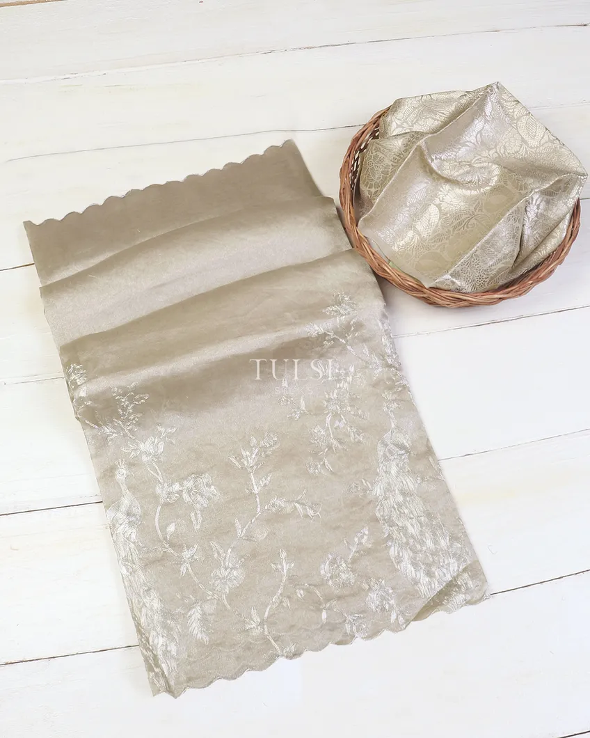 Grey Kora Tissue Organza Embroidery Saree T619429-image