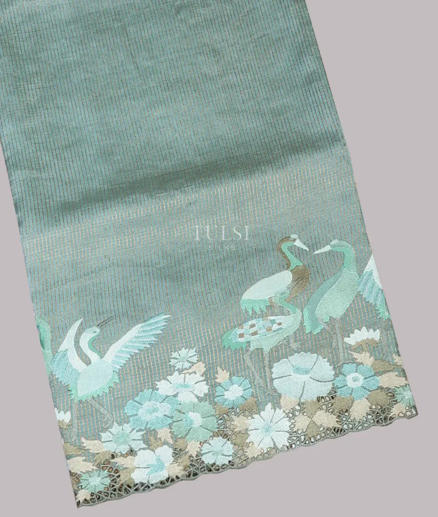 Bluish Grey Tussar Cutwork Saree T623458-image