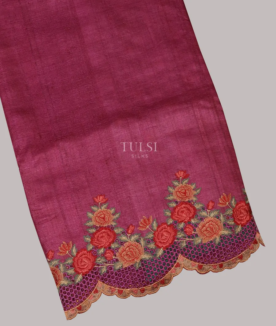 Pinkish Purple Tussar Cutwork Saree T570633-1-image