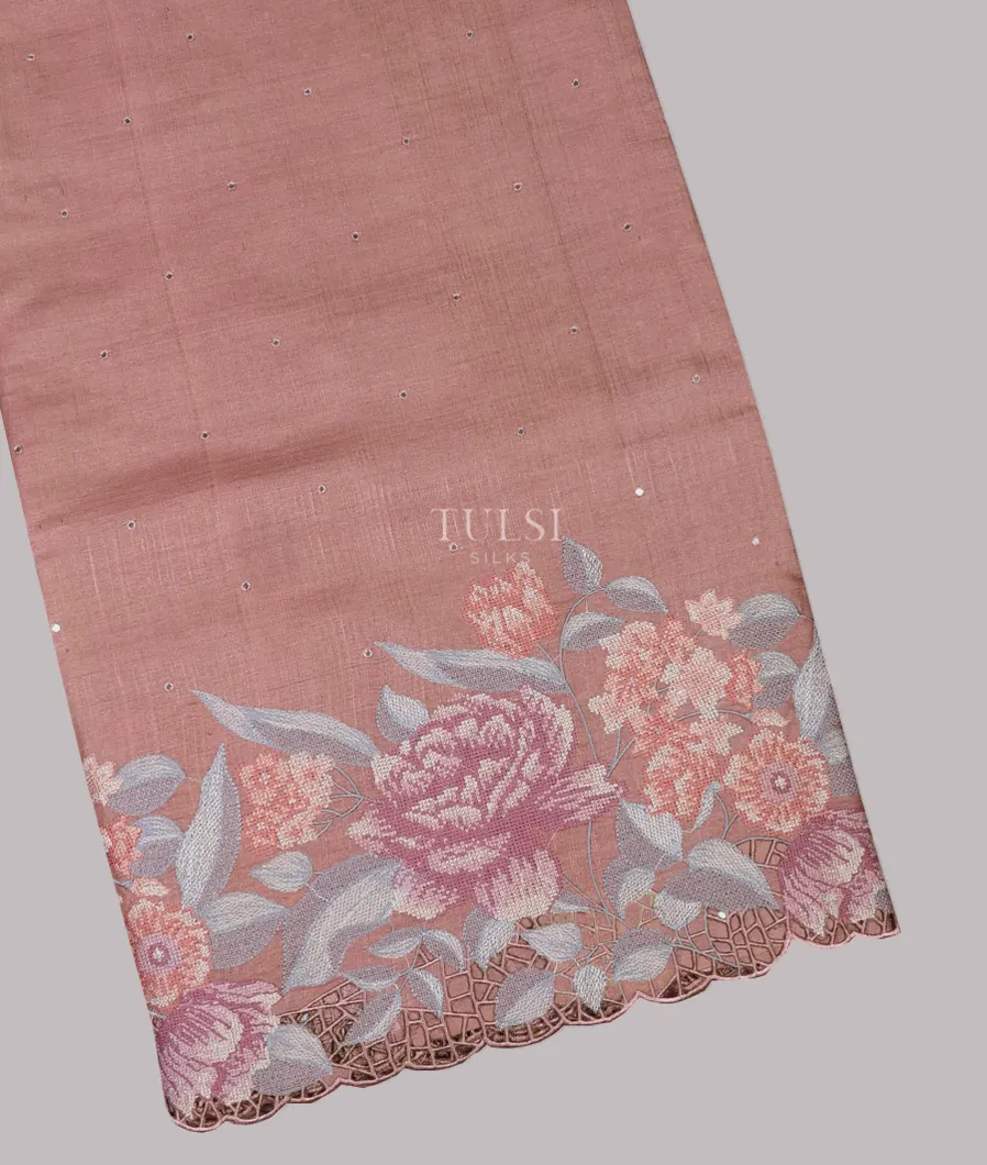Dusty Pink Tussar Cutwork Saree T553955-image