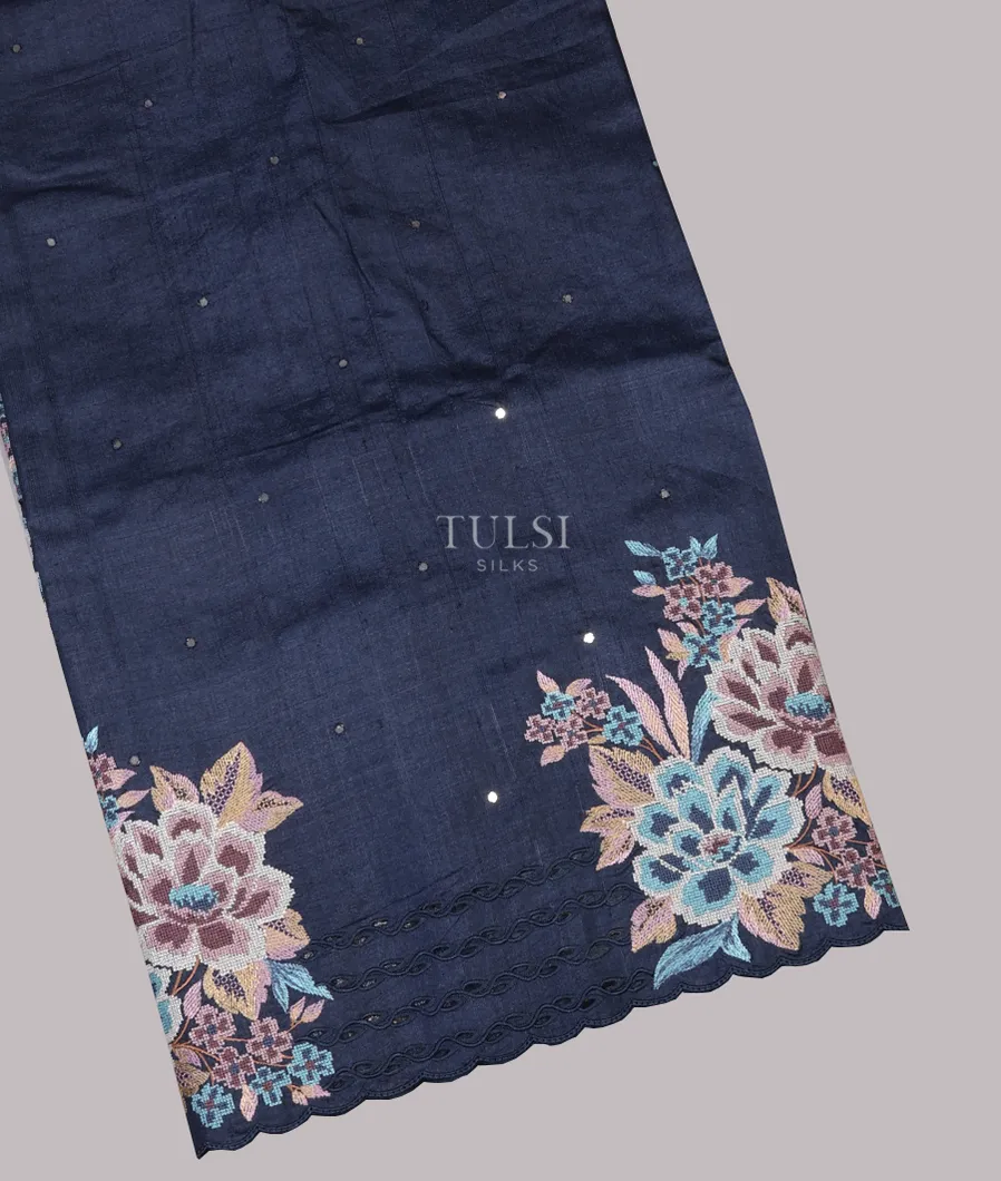 Blue Tussar Cutwork Saree T617946-image