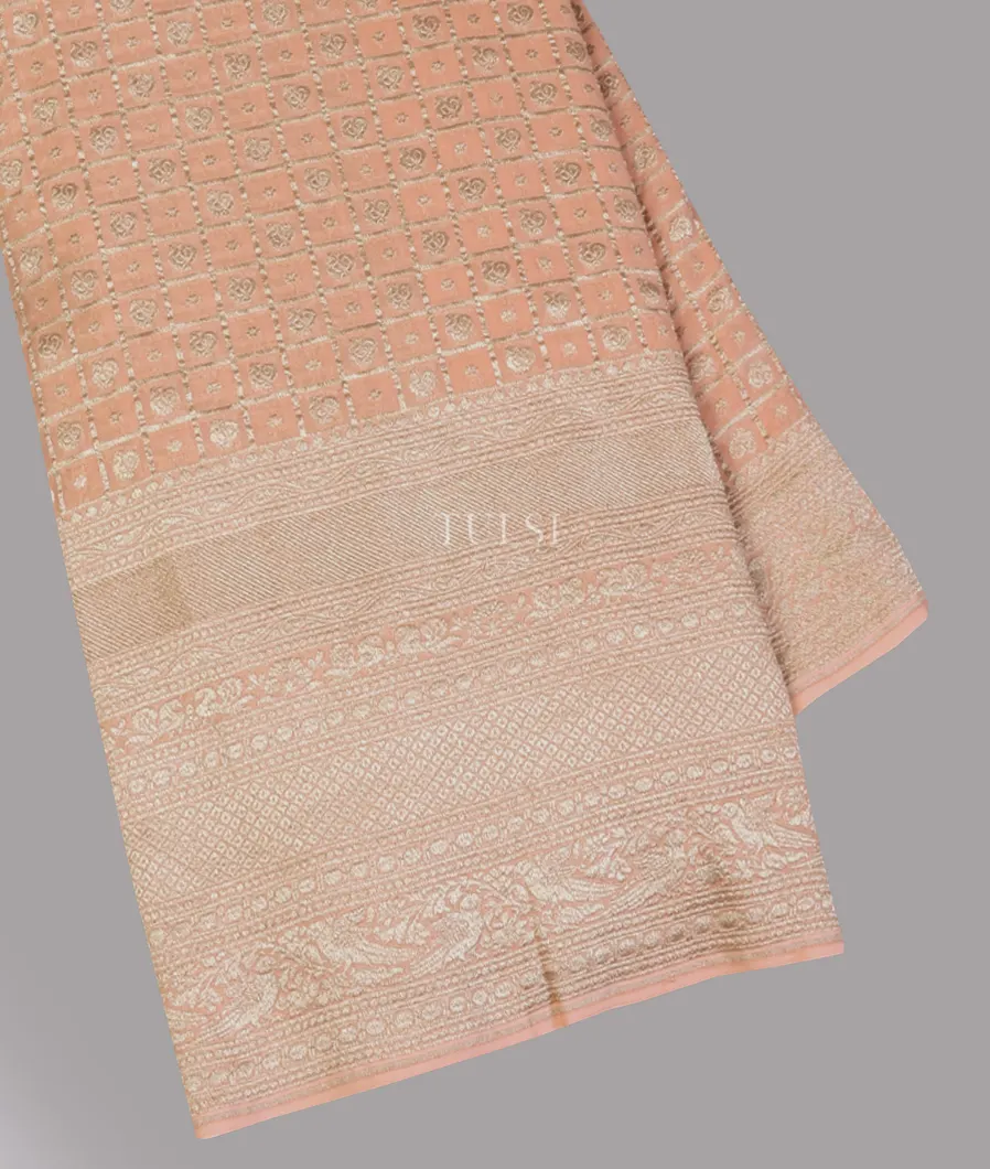 Light Peach Banaras Georgette Silk Saree T597355-image