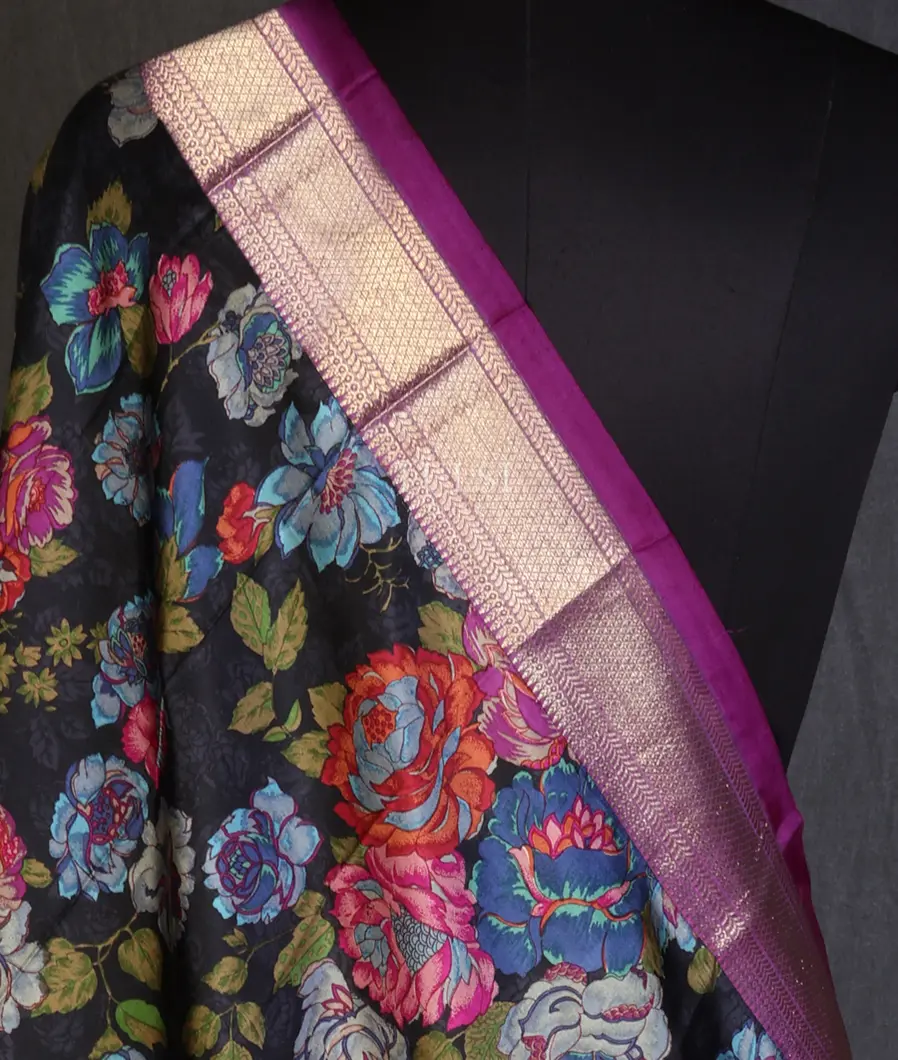 Black Printed Kanjivaram Silk Dupatta T370058-1-image