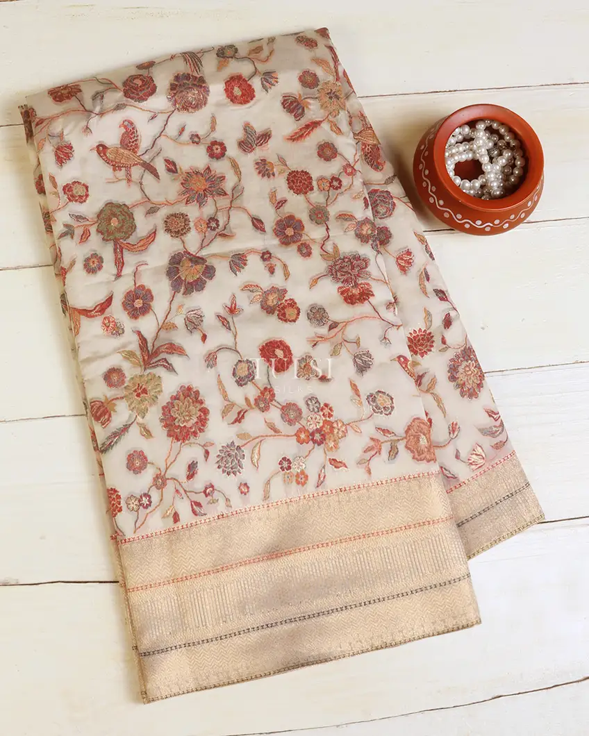 Light Beige Kashmir Kani Silk Saree T624594-image