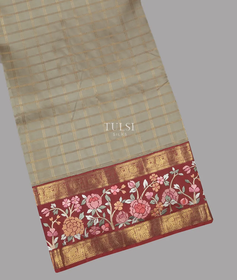 Grey Kanjivaram Embroidery Silk Saree T617744-image