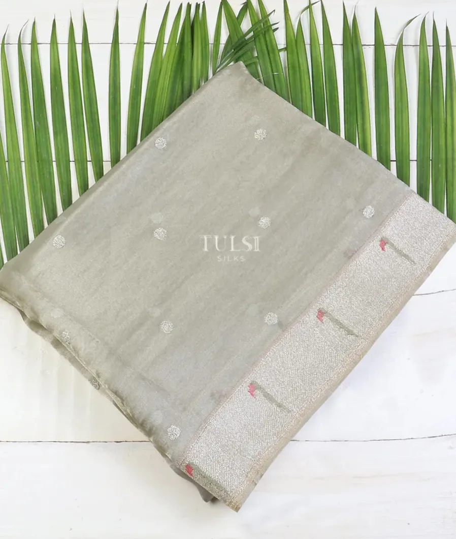 Grey Kora Tissue Organza Embroidery Saree T623400-image