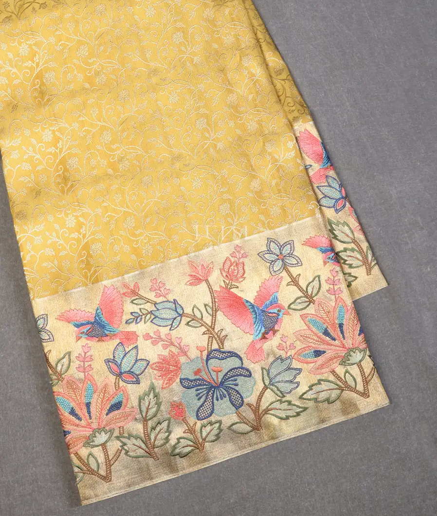 Yellow Tissue Kanjivaram Embroidery Silk Saree T617726-image