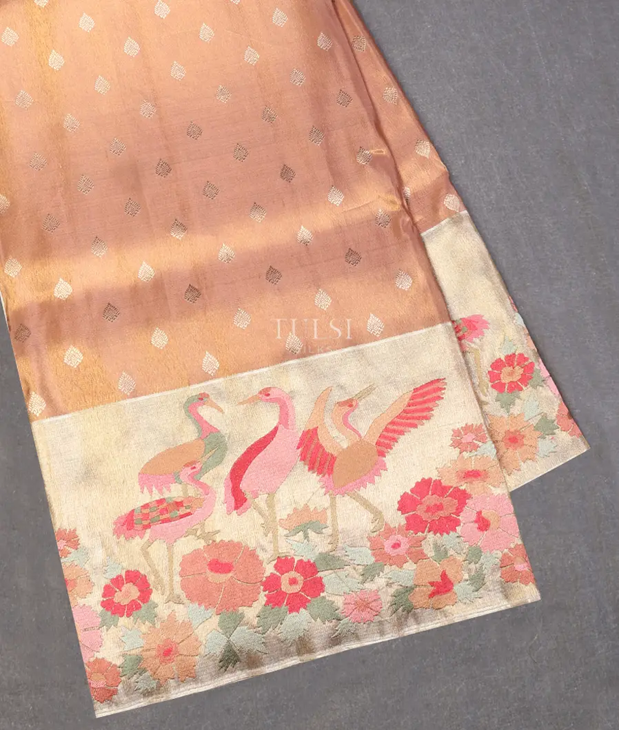 Dusty Peach Tissue Kanjivaram Embroidery Silk Saree T617736-image
