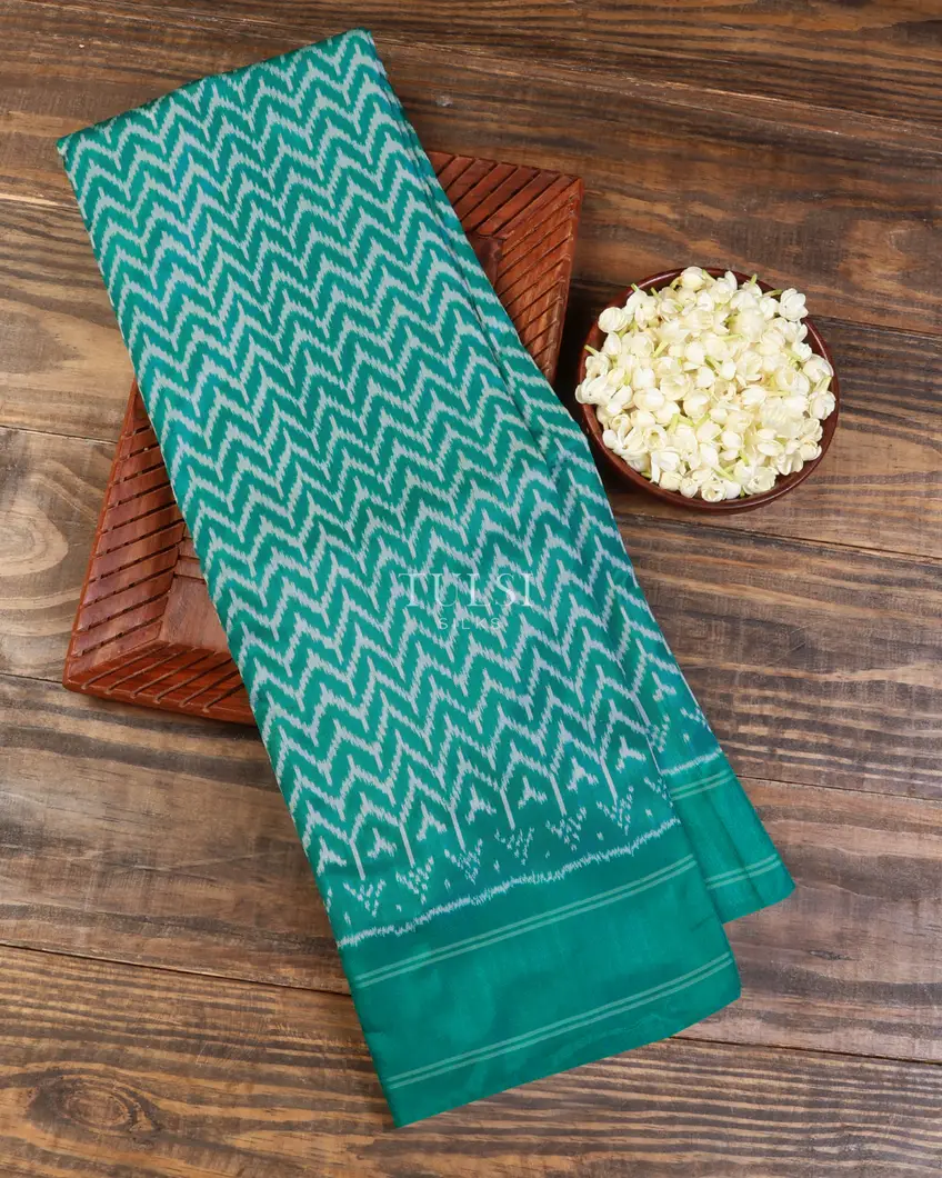 Greenish Blue Ikat Silk Saree T610024-image