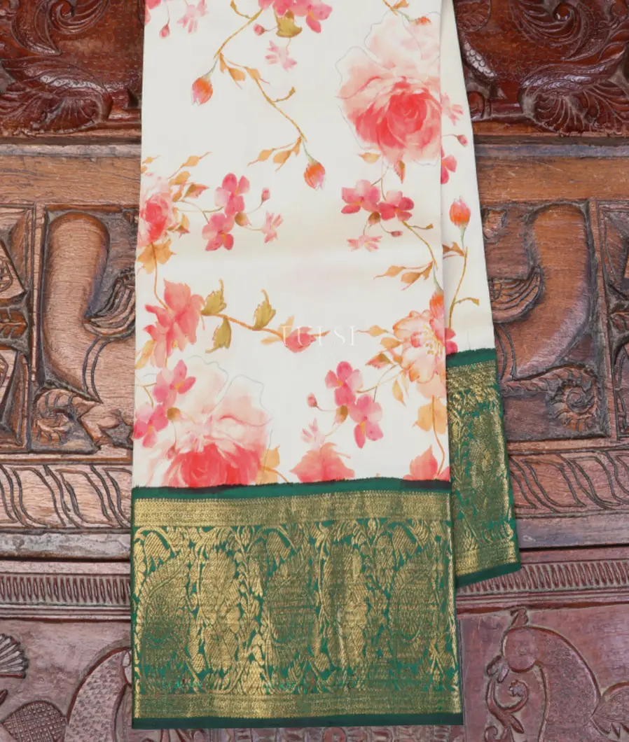 Off - White Printed Kanjivaram Silk Dupatta T228577-1-image