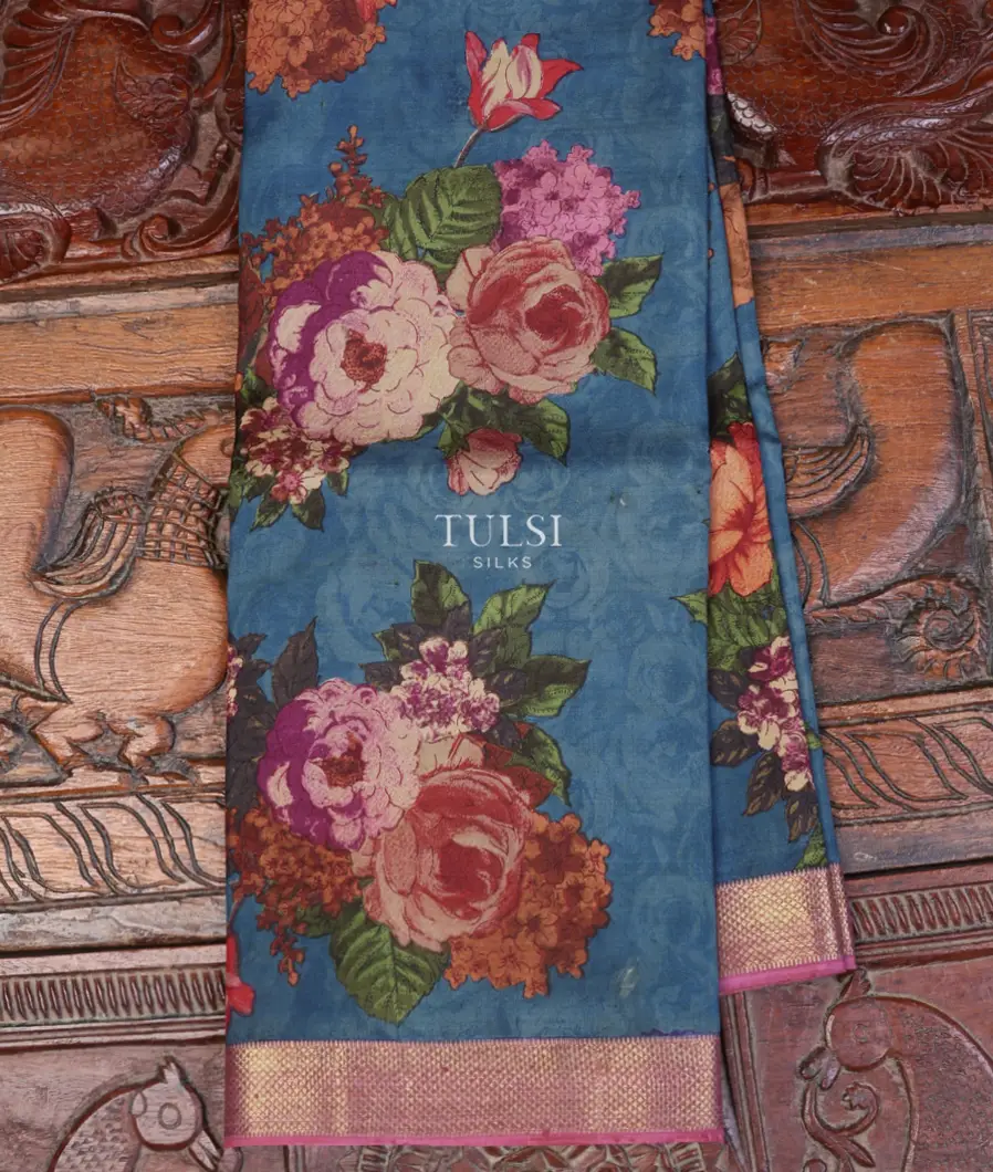 Blue Printed Kanjivaram Silk Dupatta T371218-image