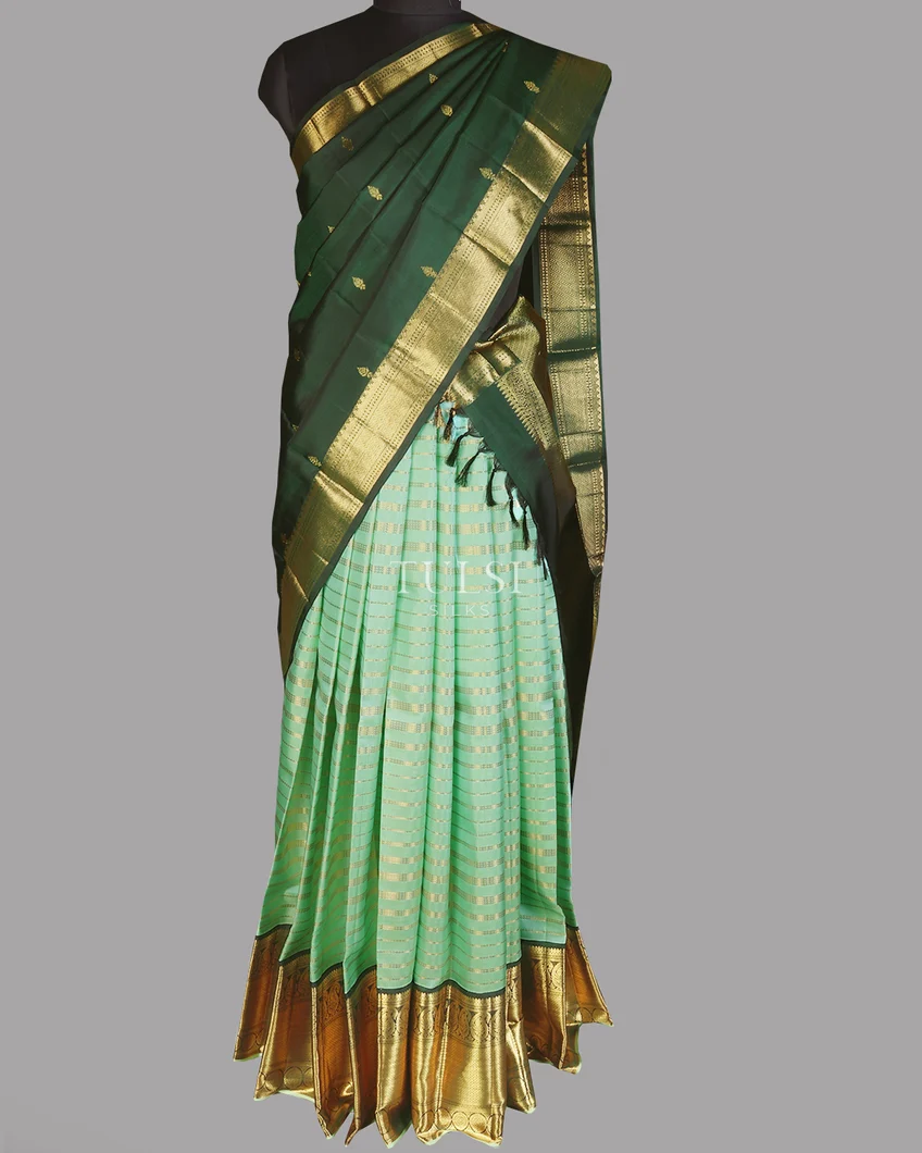 Green Handwoven Kanjivaram Silk Pavadai T619501 And Green Kanjivaram Silk Dupatta T581256-image