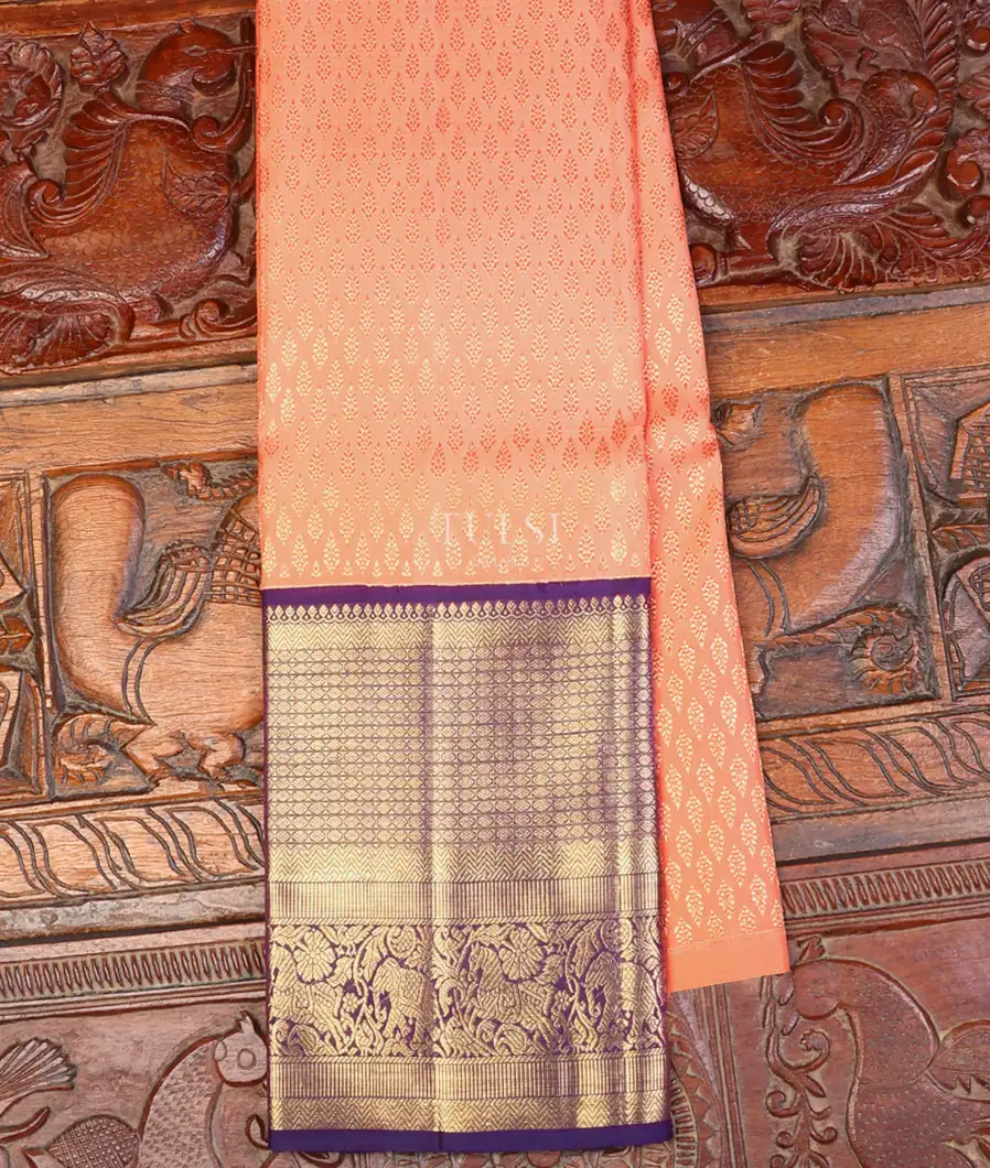 Peach Kanjivaram Silk Pavadai T593755-image