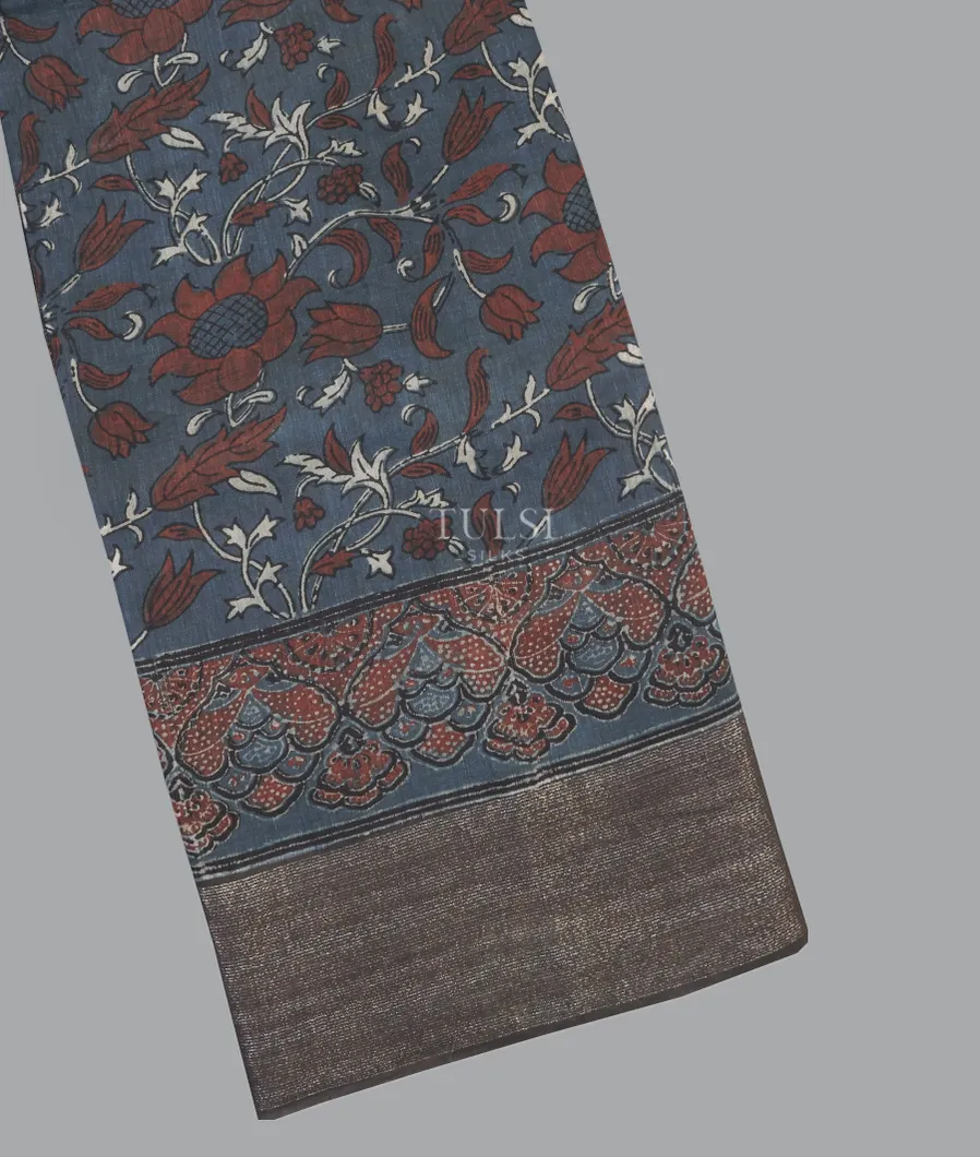 Dark Grey Tussar Printed Saree T616551-image