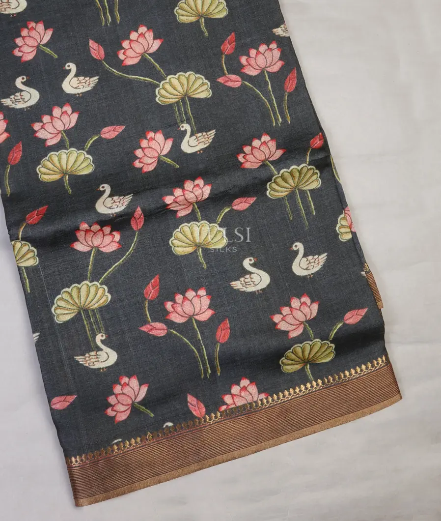 Grey Tussar Printed Saree T617903-image