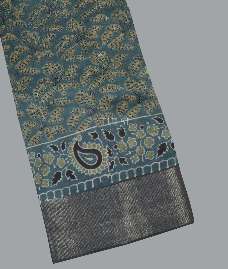 Blue Ajrakh Printed Modal Silk Saree T616558-image