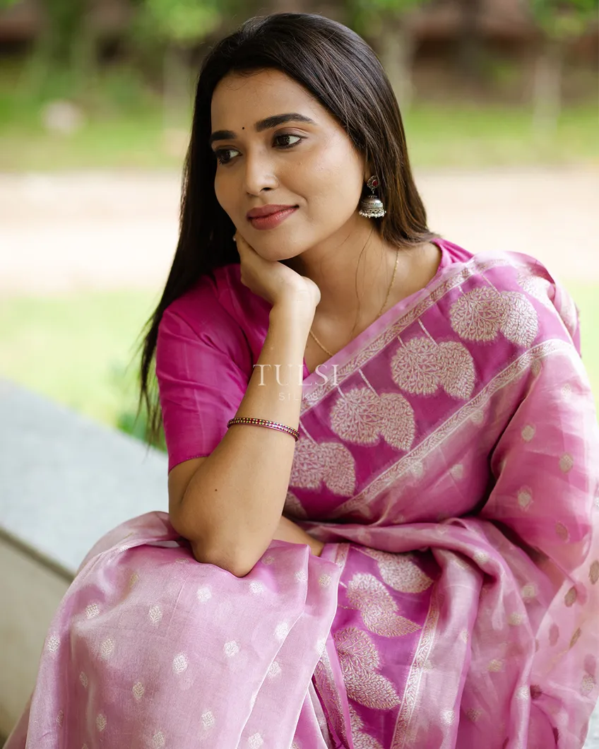 Pink Banaras Tissue Organza Saree T625615-image