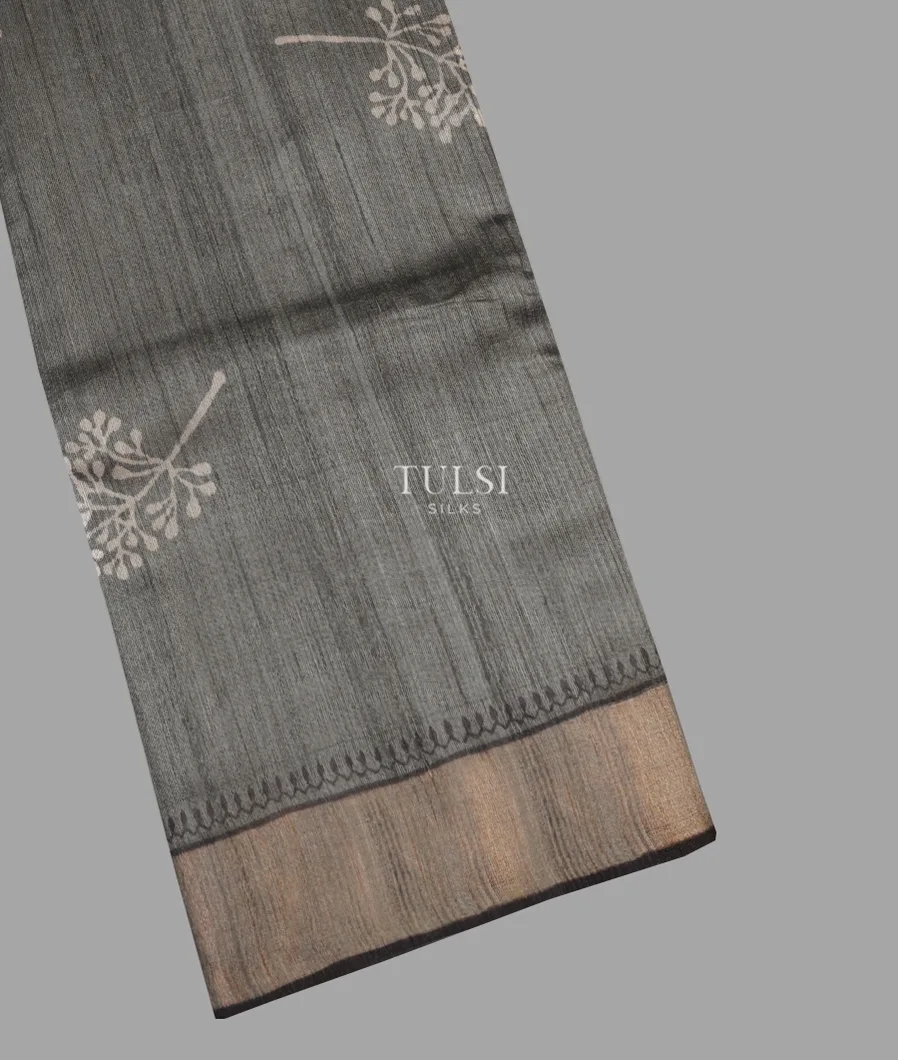 Grey Tussar Printed Saree T616821-image