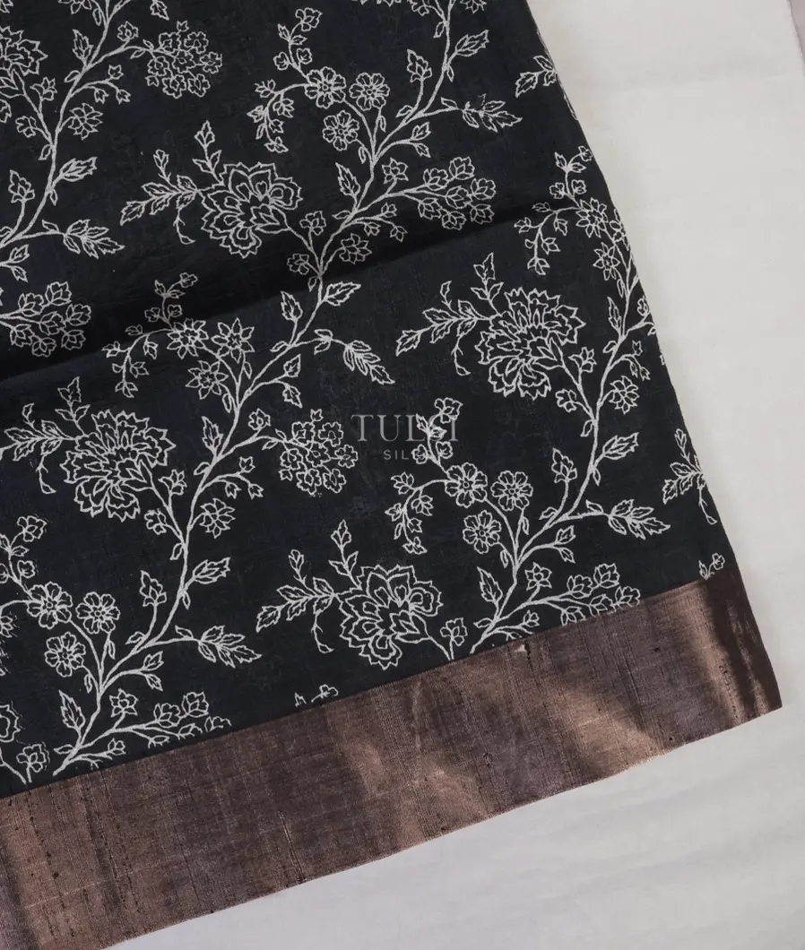 Black Printed Raw Silk Saree T597490-image