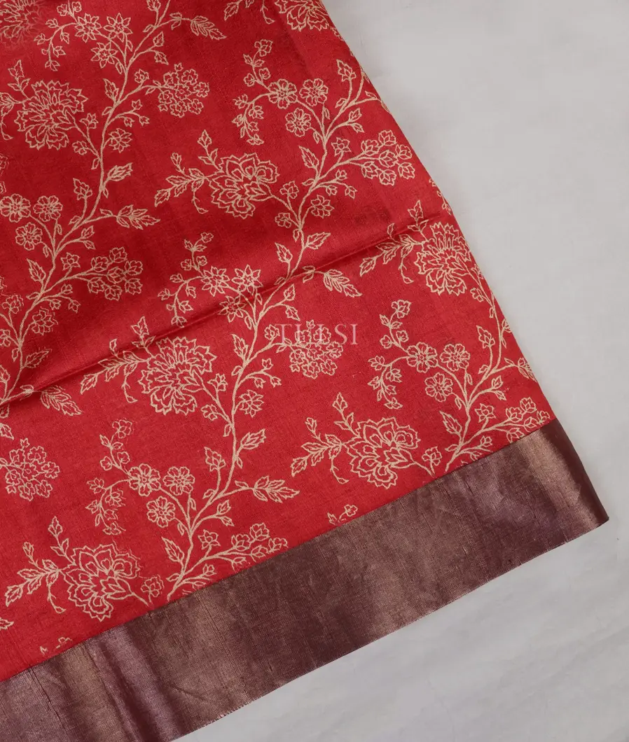 Red Printed Raw Silk Saree T597487-image