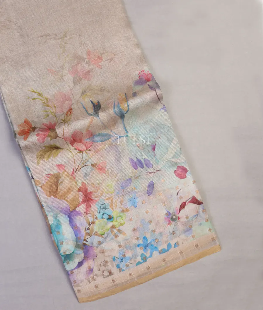 Off-White Tissue Organza Printed Saree T571035-image