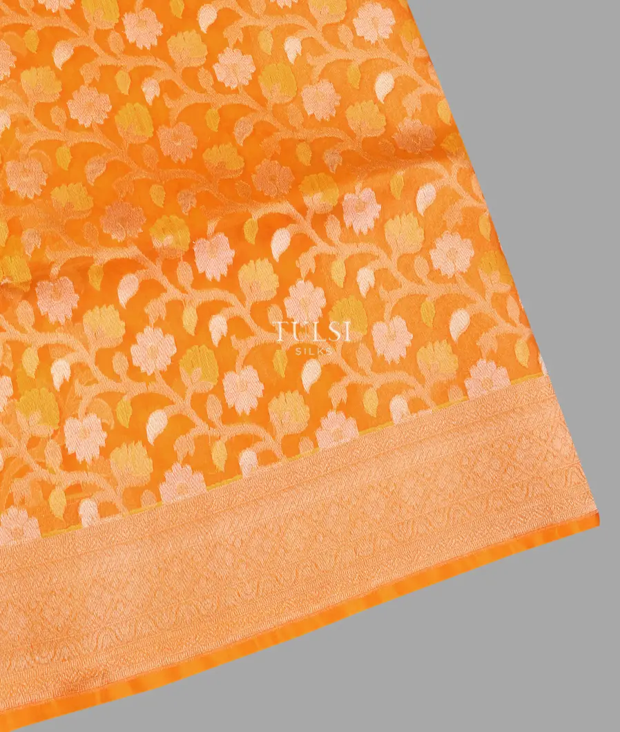 Orange Banaras Organza Saree T544298-image