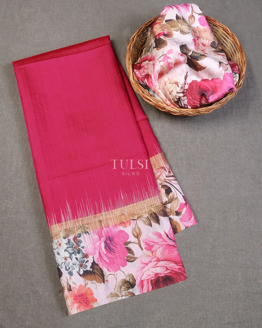 Magenta Soft Silk Saree With Raw Silk Finish T622254-image