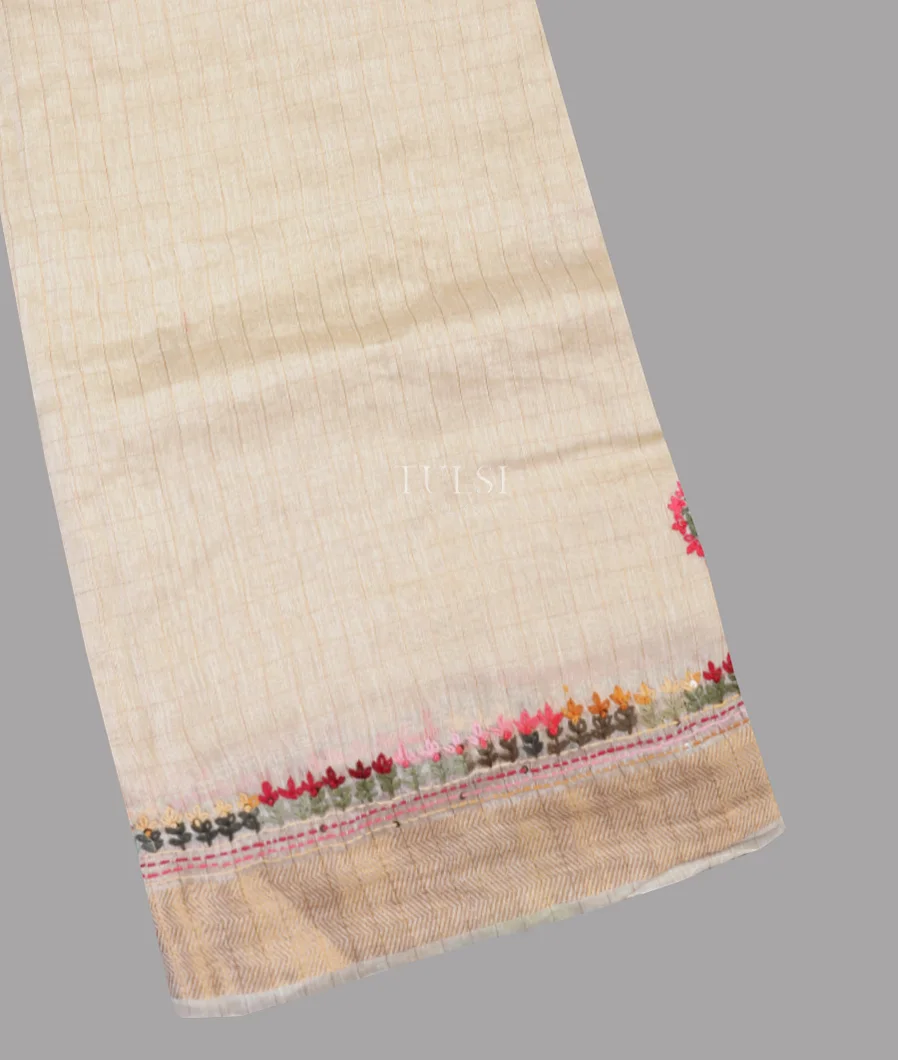 Off - White Linen Embroidery Saree T623547-image