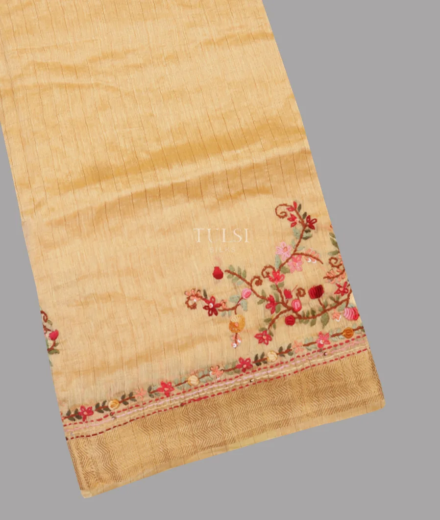Pale Yellow Linen Embroidery Saree T623517-image