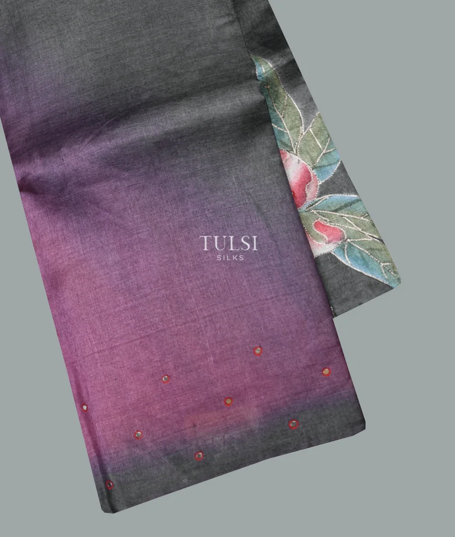 Elephant Grey Tussar Printed Saree T620239-image